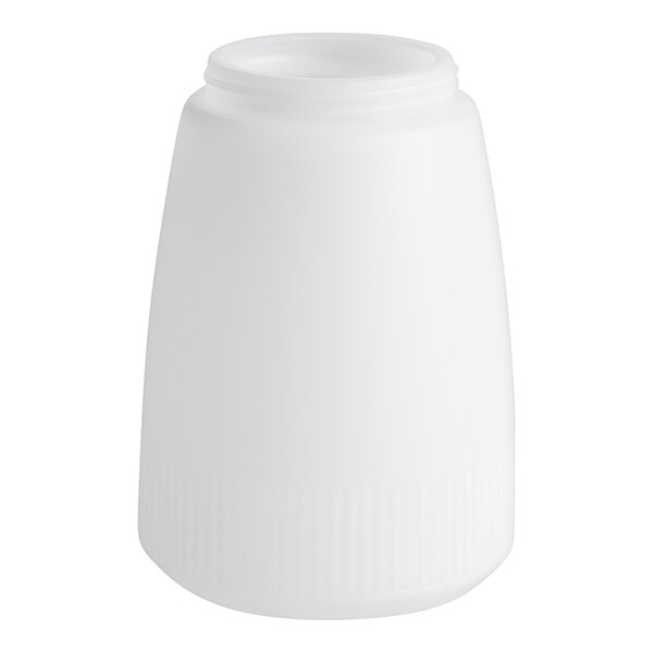 A white plastic container with a black lid.