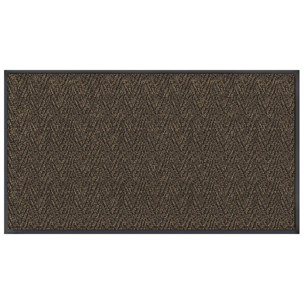 A brown Lavex Chevron Rib entrance mat with black trim.