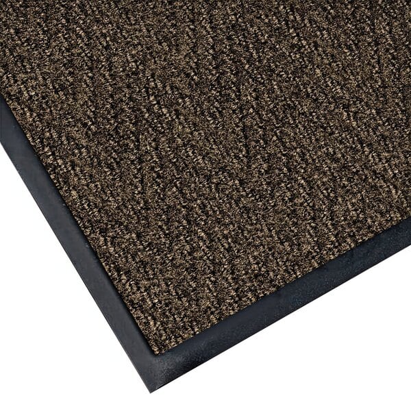 A brown Lavex Chevron Rib indoor entrance mat with black trim.