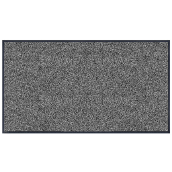 A grey rectangular entrance mat with black trim.