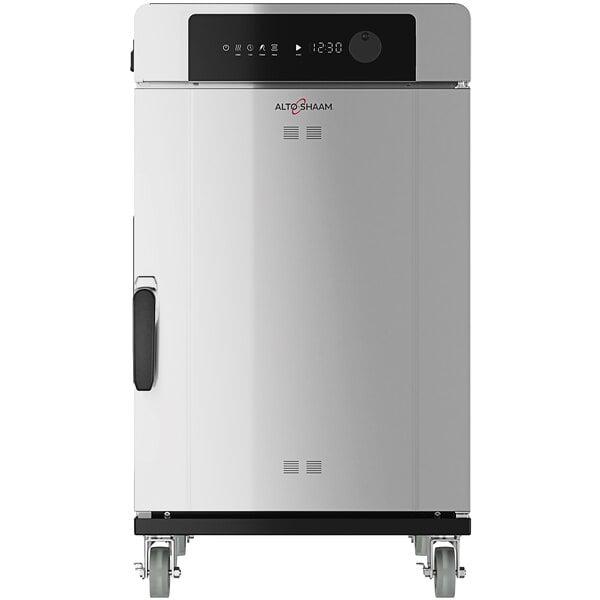 A stainless steel Alto-Shaam Cook and Hold Oven with black and silver controls.