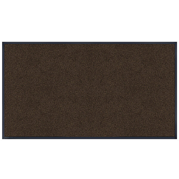 A rectangular brown carpet with a black border.