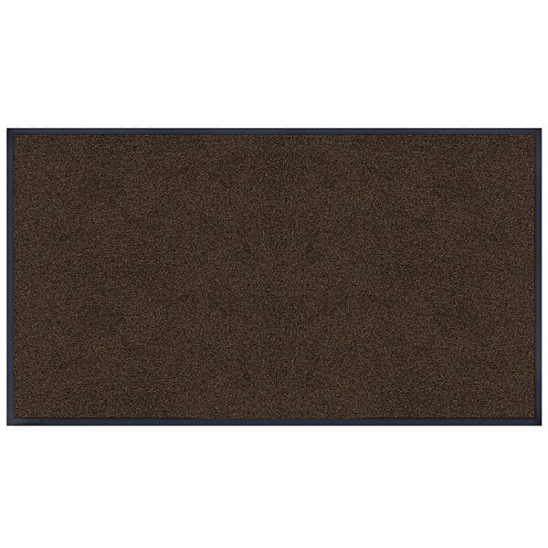 A rectangular brown carpet with a black border.