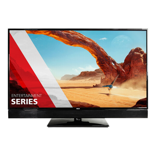 An RCA Hospitality HD television screen with the words "Entertainment Series" on it.