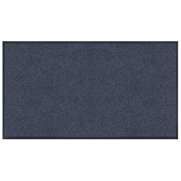 A dark blue rectangular carpet with a black border.