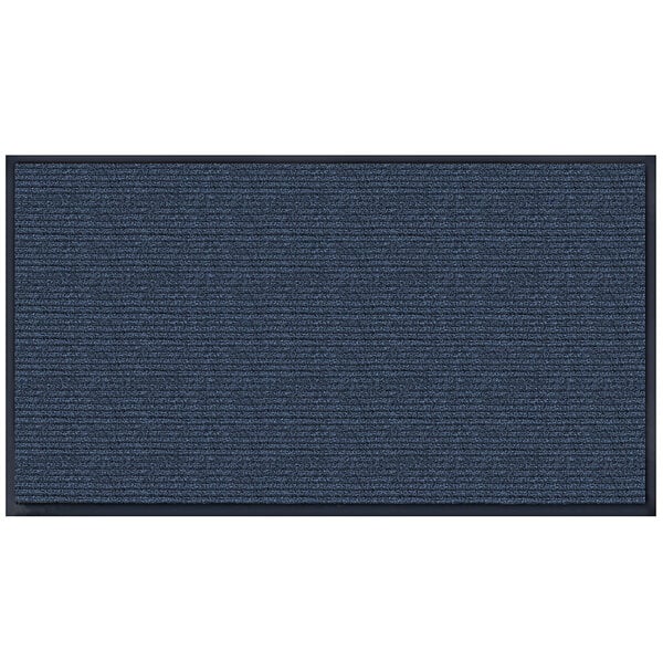 A close-up of a navy blue rectangular Lavex entrance mat with a black border.