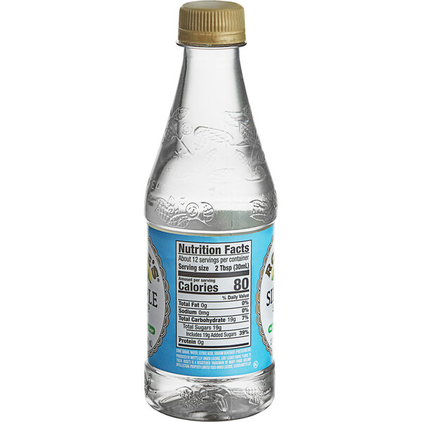 A close up of a bottle of Rose's Simple Syrup with a label on it.