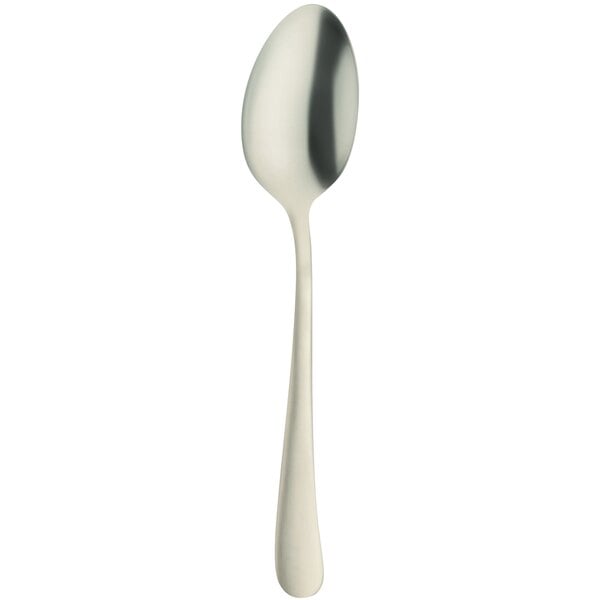An Amefa stainless steel teaspoon with a black handle on a white background.