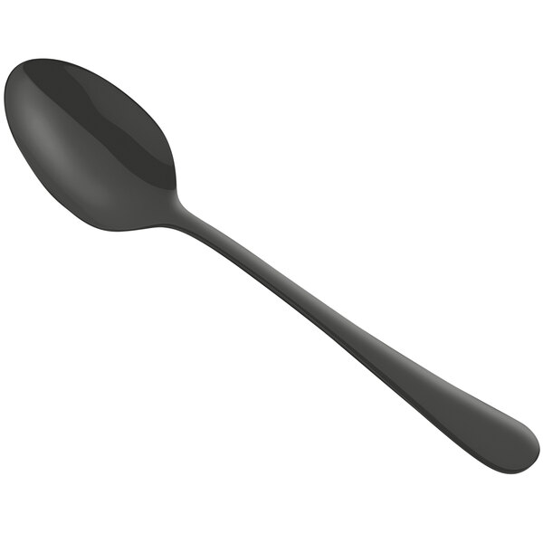 An Amefa Austin stainless steel dessert spoon with a black handle.