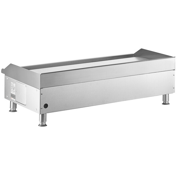 An APW Wyott stainless steel rectangular countertop with legs.