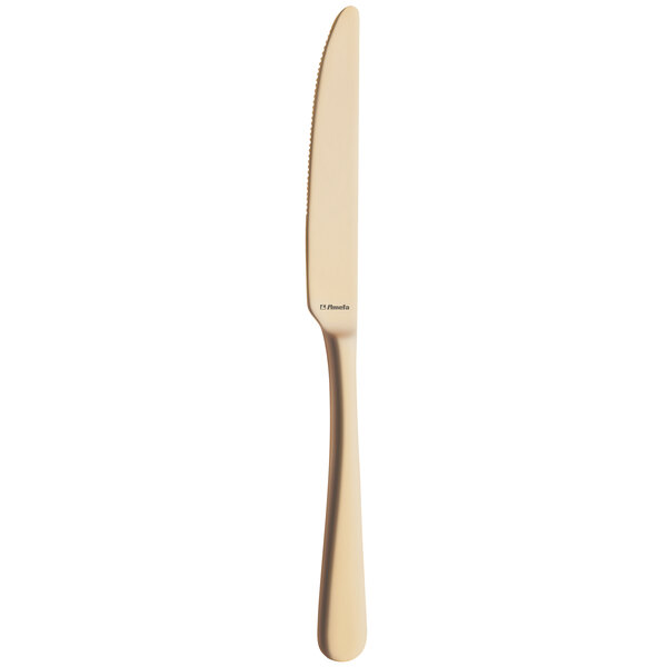 An Amefa Austin Gold stainless steel dessert knife with a wooden handle.