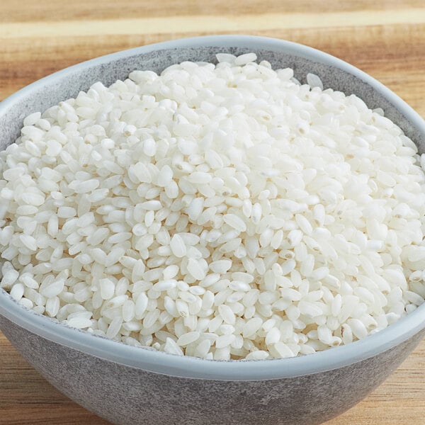 Short grain bomba rice in a bowl