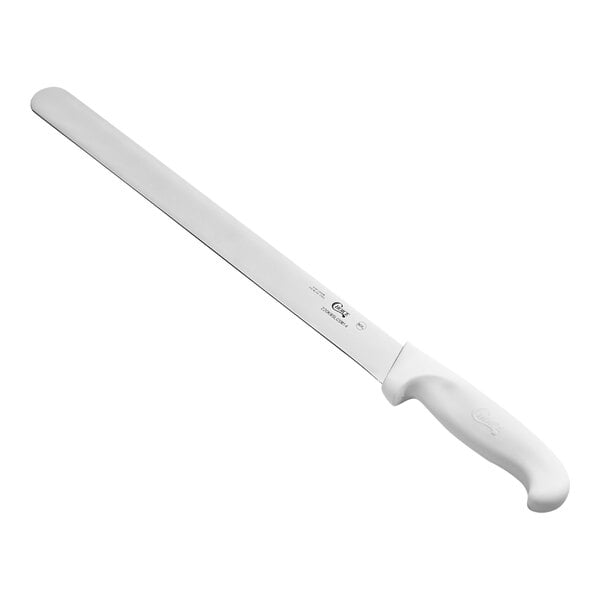 A 14-inch smooth edge slicing knife with a white handle.