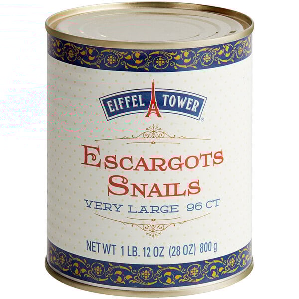 A white labeled can of Very Large Escargot Snails.