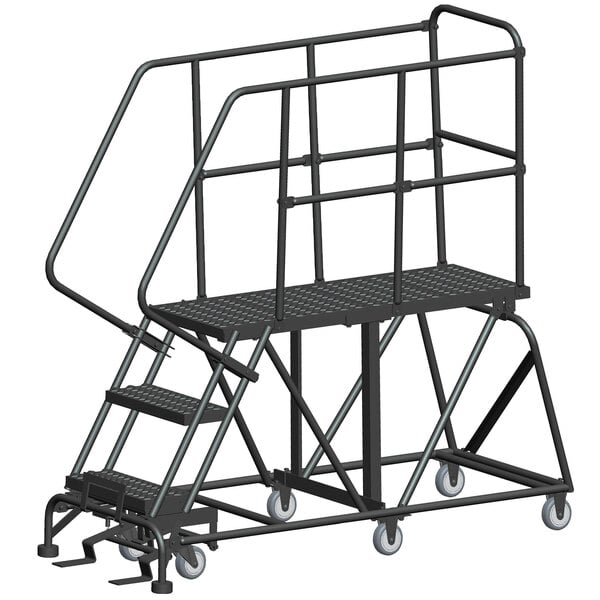 a black metal ladder with a handrail