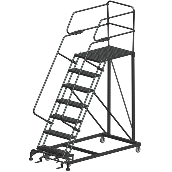 a black metal ladder with metal bars