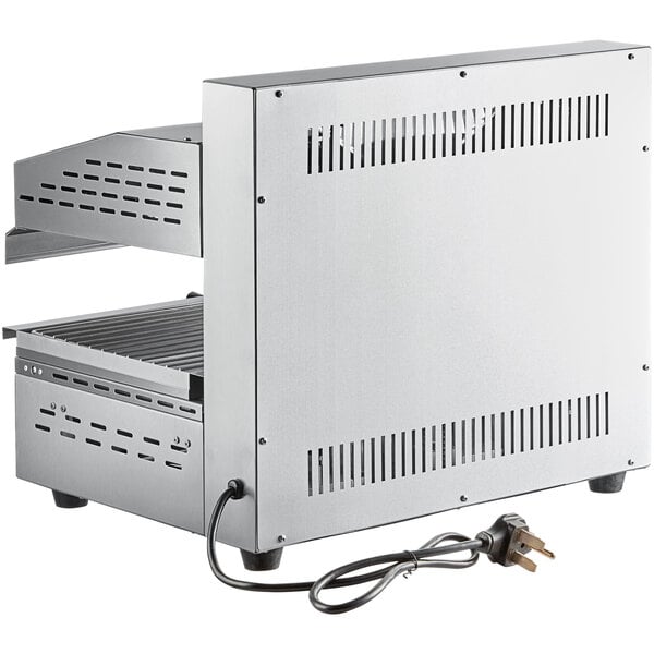 An Avantco stainless steel rectangular salamander with a wire shelf.
