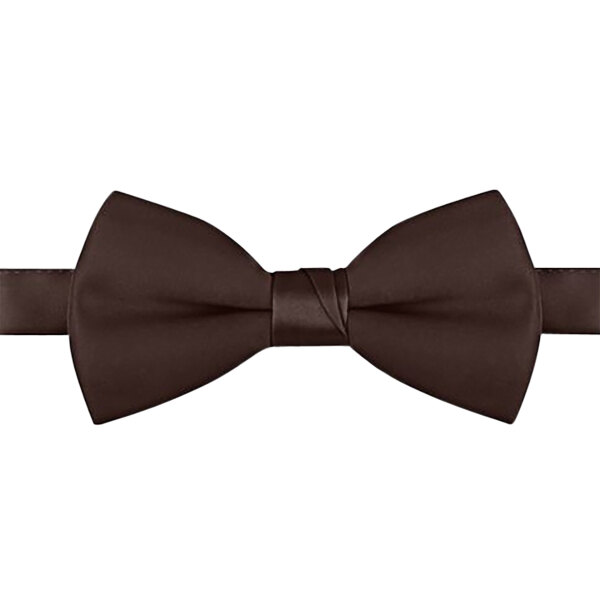 A close up of a brown Henry Segal poly-satin bow tie with an adjustable band.