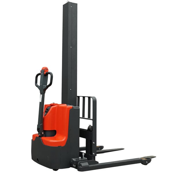 A Ballymore powered single mast forklift with a red and black handle.