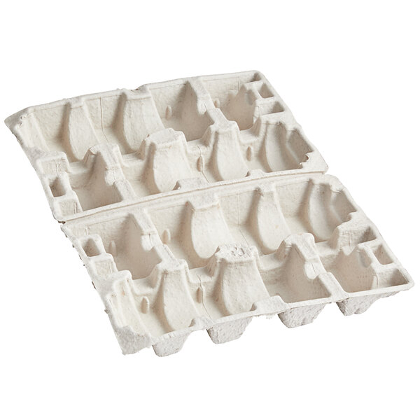 A white molded fiber wine shipper tray holding two wine bottles.