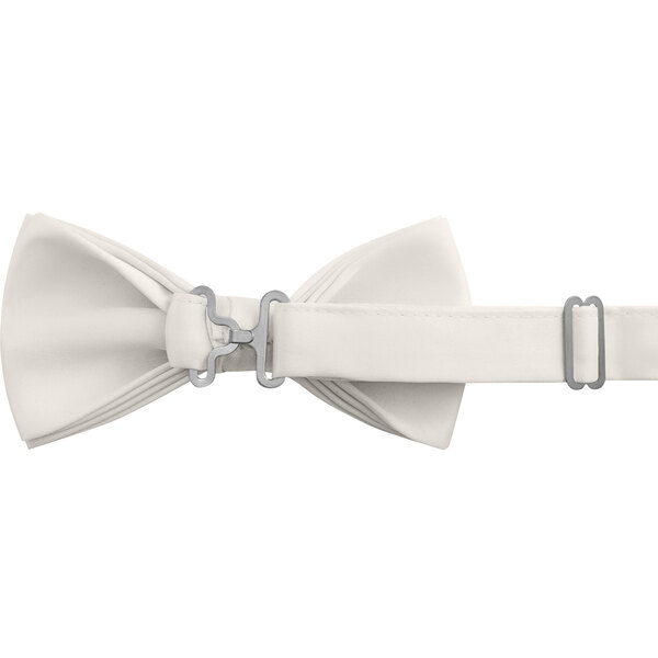 An ivory poly-satin bow tie with adjustable metal buckles.
