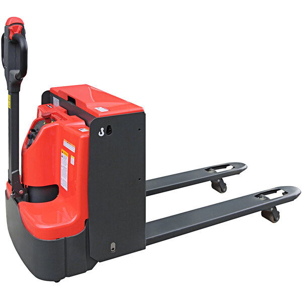 A red and black Ballymore battery powered pallet truck.