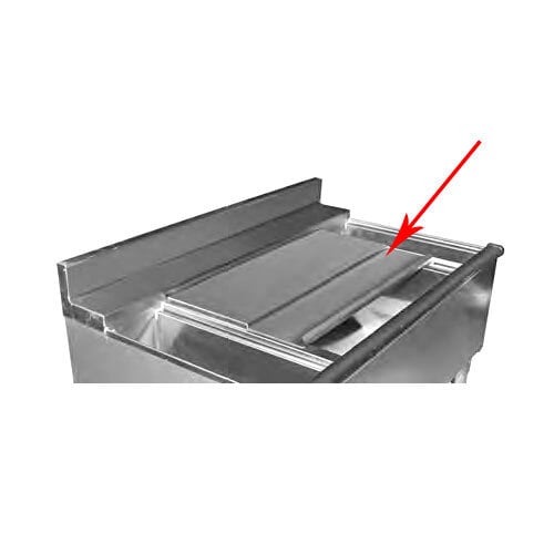 A stainless steel sliding cover kit for an Eagle Group ice chest with a red arrow pointing to the side.