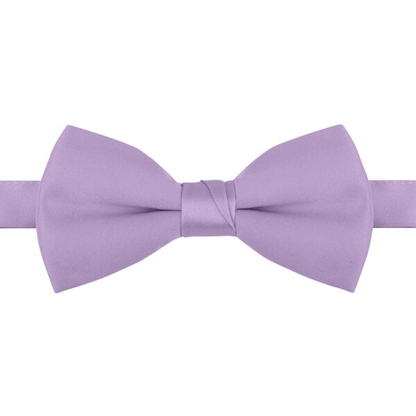 A close-up of a lavender Henry Segal poly-satin bow tie with an adjustable band.