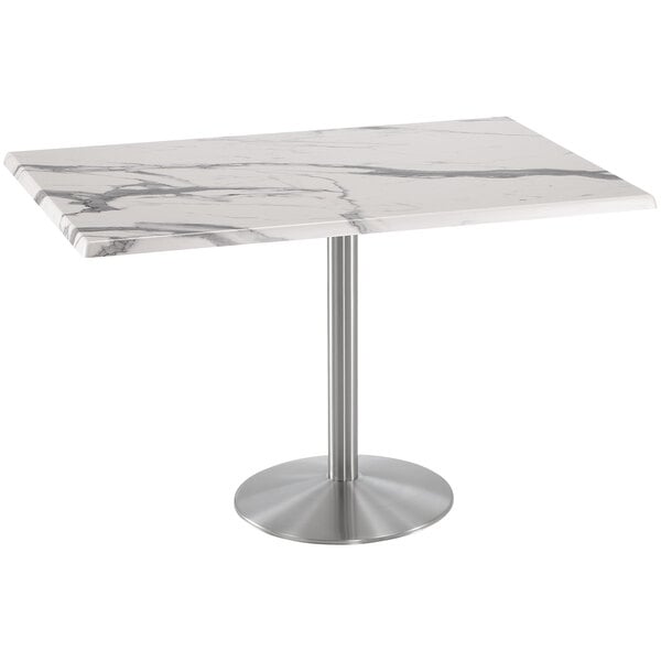 a white marble table with silver legs