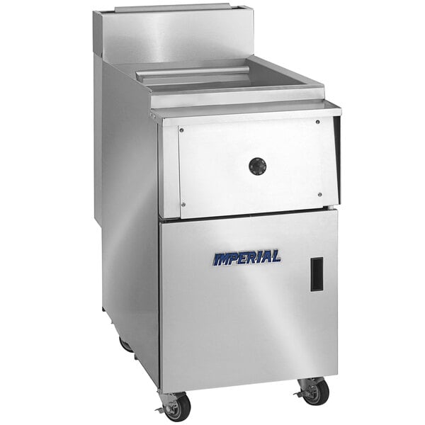 An Imperial Range stainless steel natural gas pasta cooker with a basket rack.