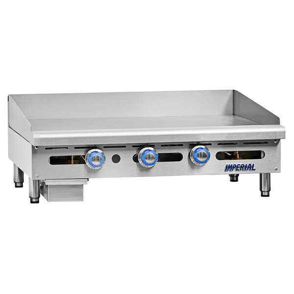 An Imperial Range stainless steel liquid propane countertop gas griddle.