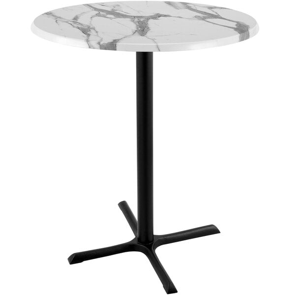 a round table with a black base