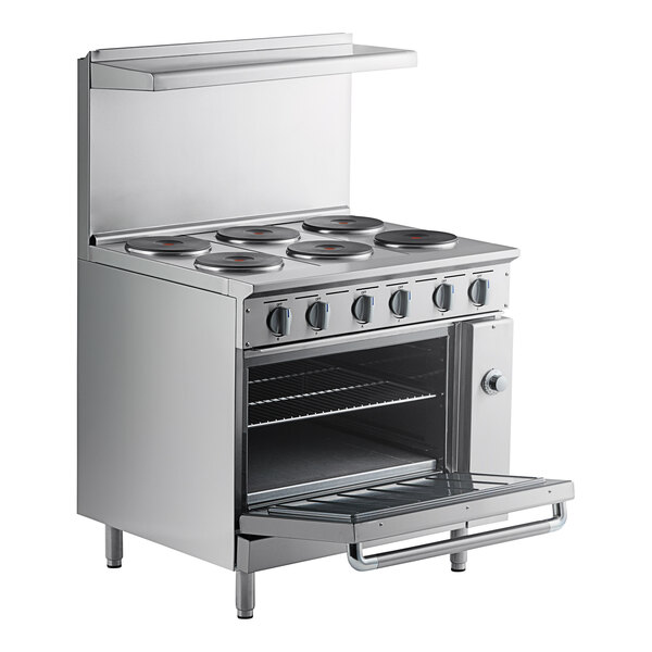 A stainless steel Imperial Range Pro Series electric range with six round plates.