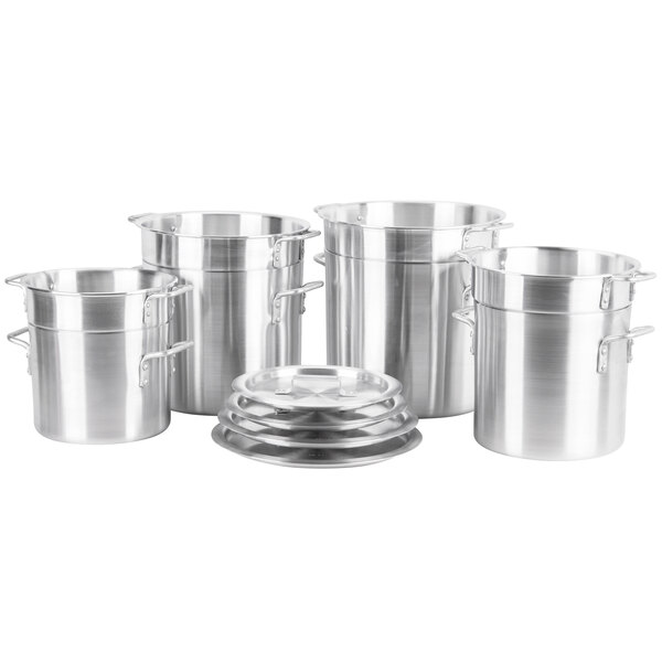 An aluminum double boiler.