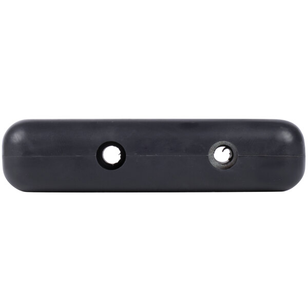 A black rectangular bumper with two holes.