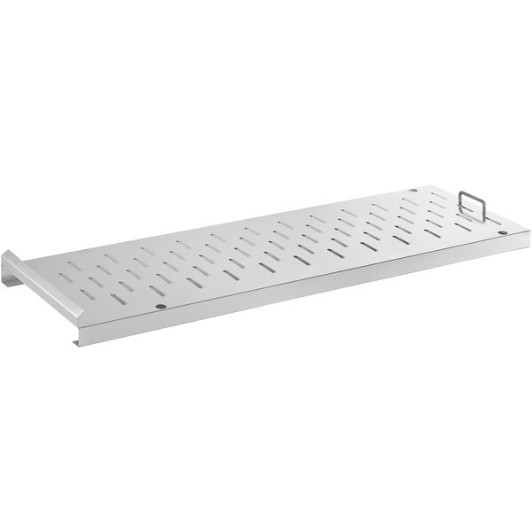 A white metal back panel with holes.
