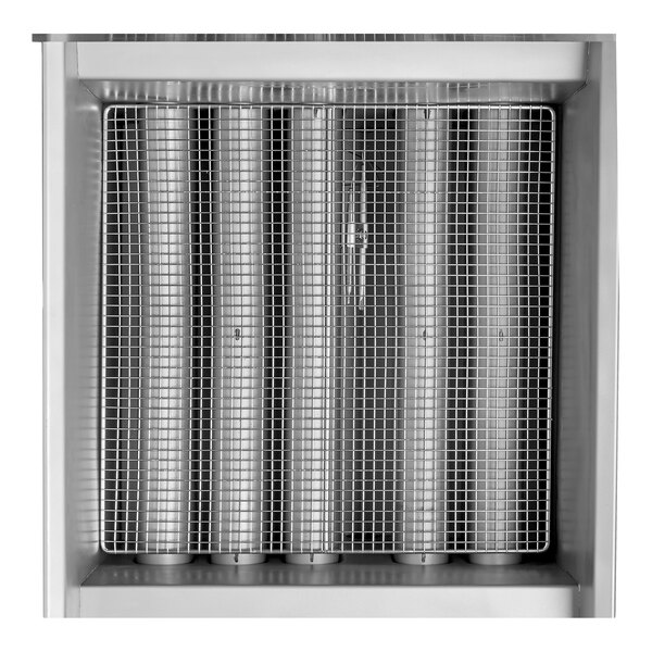 A commercial liquid propane tube-fired fryer with a metal grid covering the heating tubes.