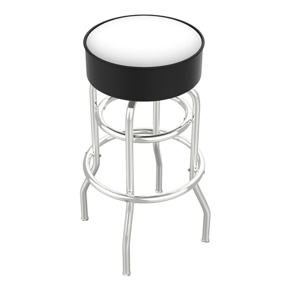 Holland Bar Stool L7C130CUSTOM Customizable Logo Double Ring Chrome Swivel Bar Stool with 5" Padded Seat