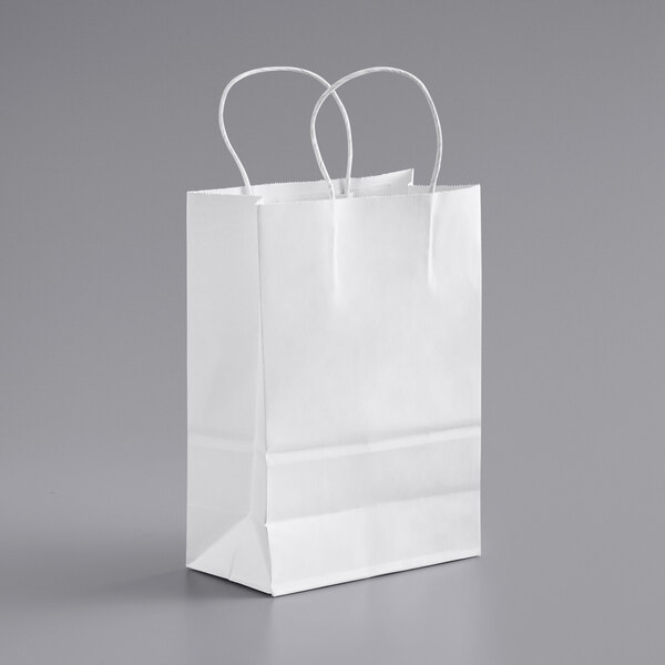 1 box = 250 bags 18cm x 23cm x 9cm n- White Paper Carrier Bags with Flat Handles 