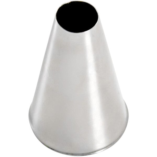 A silver cone-shaped nozzle with a round tip.