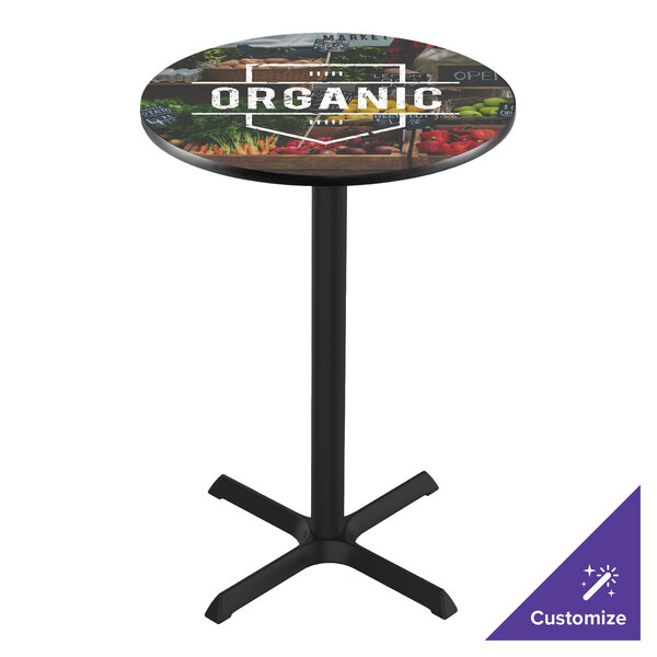 Holland Bar Stool 30" Customizable Round Logo Bar Height Pub Table with Cross Base