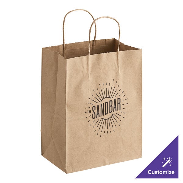 A natural kraft paper shopping bag with handles.