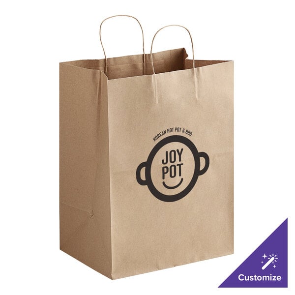 A brown paper bag with handles and a logo that says "Choice" on it.