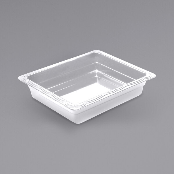 a white plastic container with a decorative edge