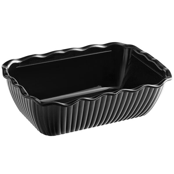 A black rectangular plastic bowl with wavy edges.