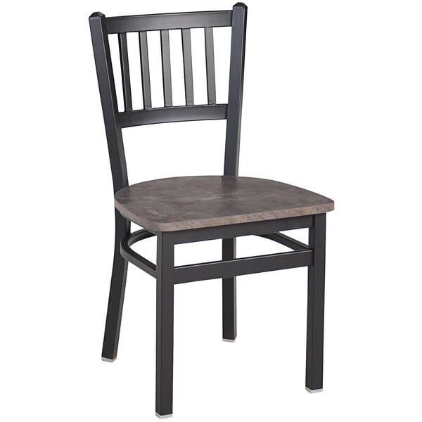 a black chair with a brown seat