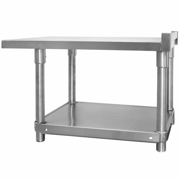 a stainless steel table with two legs