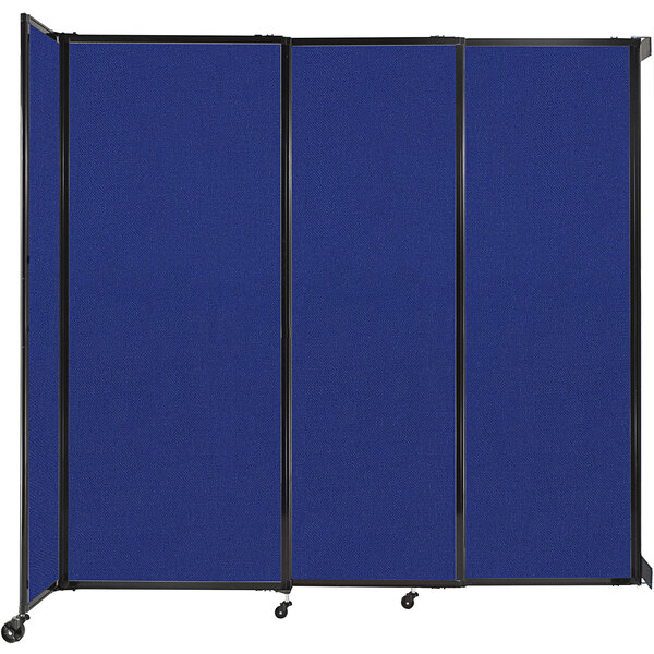 A blue Versare StraightWall room divider with black trim.