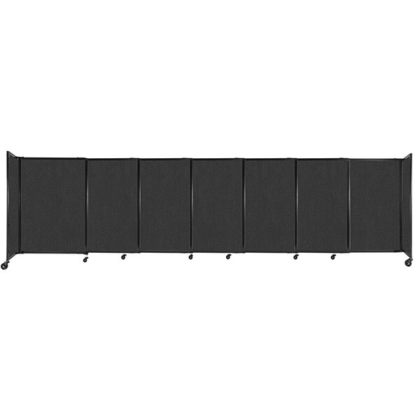 A black rectangular Versare StraightWall sliding room divider with wheels.