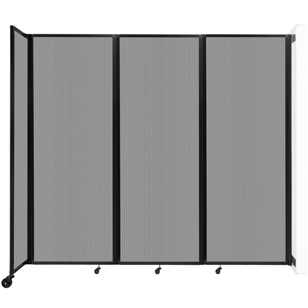 A light gray Versare wall-mounted room divider with a black frame.